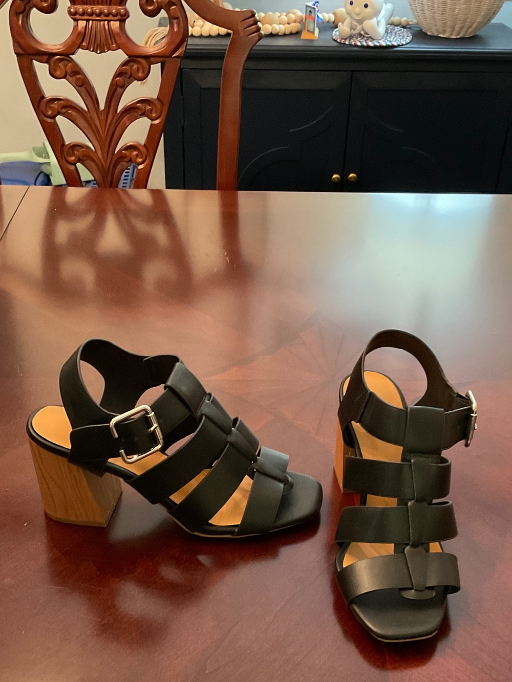 Qupid Black Strappy Block Heel Sandals